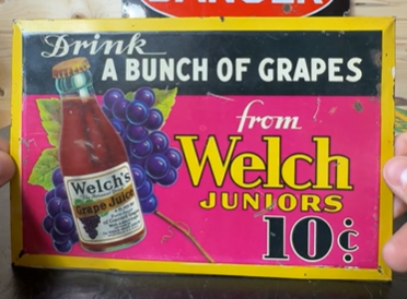 Welch’s Juniors 10 Cents Tin Over Cardboard Sign