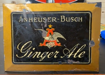 Anheuser-Busch Ginger Ale Tin Over Cardboard Prohibition Era Sign