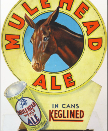 Graphic 1938 Mule Head Ale Die-Cut Cardboard Sign West Haven Connecticut