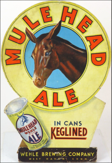 Graphic 1938 Mule Head Ale Die-Cut Cardboard Sign West Haven Connecticut