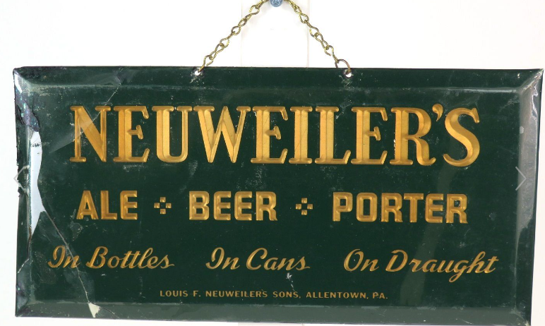 1940 Neuweiler Ale/Beer/Porter Prismatic Celluloid Tin Over Cardboard TOC Sign Allentown Pennsylvania