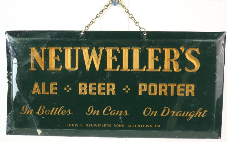 1940 Neuweiler Ale/Beer/Porter Prismatic Celluloid Tin Over Cardboard TOC Sign Allentown Pennsylvania