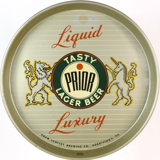 1947 Prior Tasty Lager Beer 12 inch Serving Tray Norristown Pennsylvania