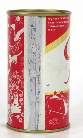 1956 Rainier Jubilee Beer (Cardinal Red) 12oz TV/Barbeque Flat Top Can Spokane Washington