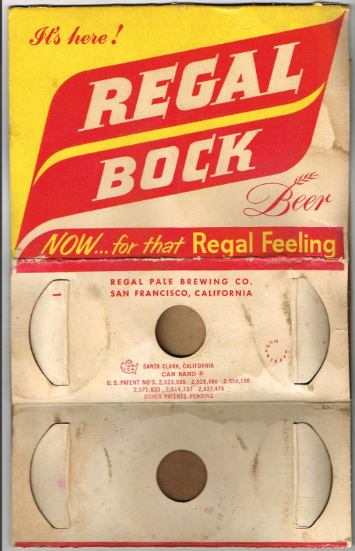 1954 Regal Bock Beer (12oz cans) Six Pack Can Carrier Six Pack Can Carrier San Francisco California