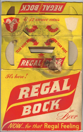 1954 Regal Bock Beer (12oz cans) Six Pack Can Carrier Six Pack Can Carrier San Francisco California