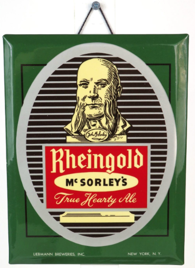 1938 Rheingold McSorley’s Ale Tin Over Cardboard TOC Sign New York (Brooklyn) New York