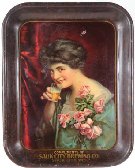 1911 Sauk City Brewing Co. “The Invitation” 10½ x 13½ inch tray Serving Tray Sauk City Wisconsin