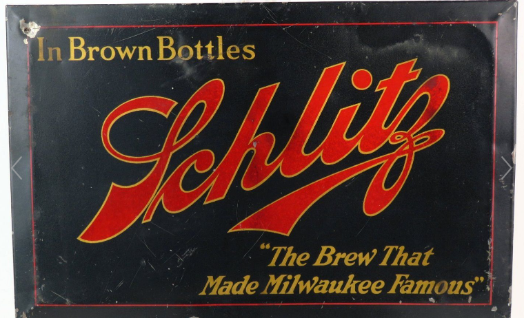 1920 Schlitz Brew Tin Over Cardboard TOC Sign Milwaukee Wisconsin