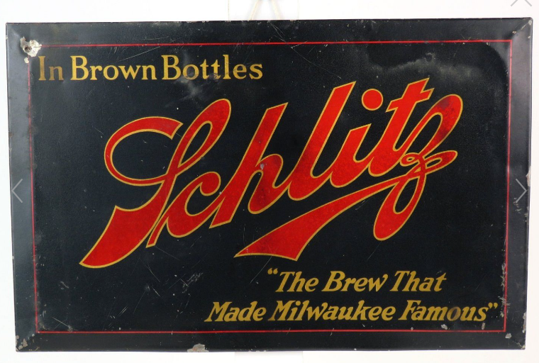 1920 Schlitz Brew Tin Over Cardboard TOC Sign Milwaukee Wisconsin