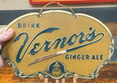 Vernor’s Ginger Ale Foil on Pressed Cardboard Sign