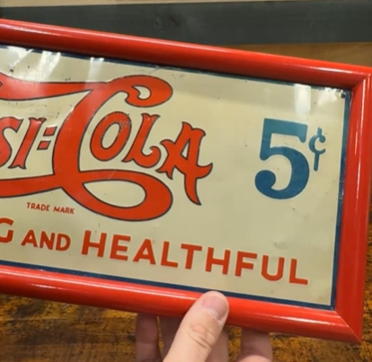 Drink Pepsi-Cola Refreshing and Healthful 5 Cents SST Double-Dot Embossed Sign