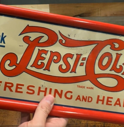 Drink Pepsi-Cola Refreshing and Healthful 5 Cents SST Double-Dot Embossed Sign