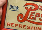 Drink Pepsi-Cola Refreshing and Healthful 5 Cents SST Double-Dot Embossed Sign