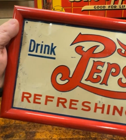 Drink Pepsi-Cola Refreshing and Healthful 5 Cents SST Double-Dot Embossed Sign