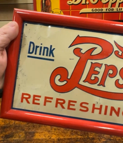 Drink Pepsi-Cola Refreshing and Healthful 5 Cents SST Double-Dot Embossed Sign