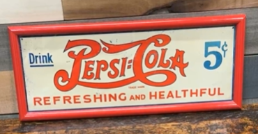 Drink Pepsi-Cola Refreshing and Healthful 5 Cents SST Double-Dot Embossed Sign