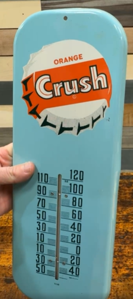 Orange Crush Bottle Cap on Blue SST Tube Thermometer