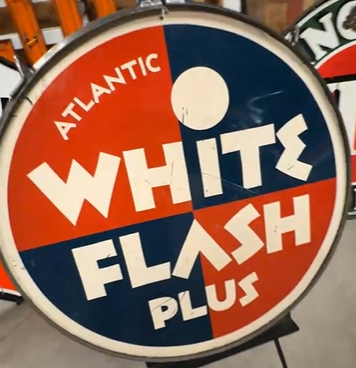 Atlantic White Flash Plus Gasoline DST Lollipop Sign