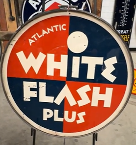 Atlantic White Flash Plus Gasoline DST Lollipop Sign