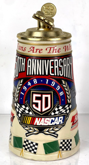 1998 Budweiser NASCAR 50th Anniversary Lidded 8¼ Inch Stein St. Louis Missouri