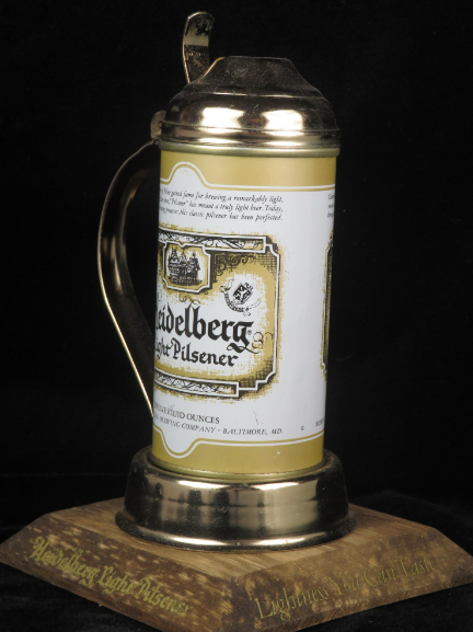 1967 Heidelberg Light Pilsener Beer Stein Display Sign Baltimore Maryland