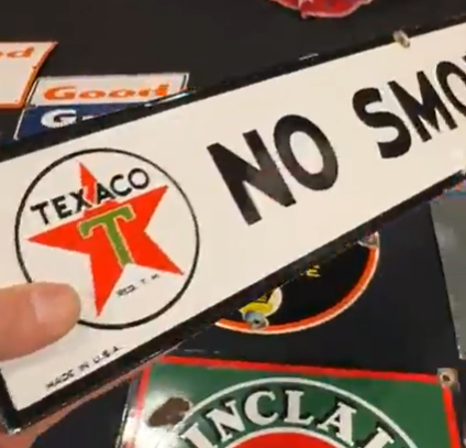 Texaco Double Logo White T No Smoking SSP Sign