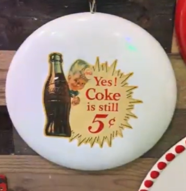 Coca-Cola SST White Button with Yes Coke is Still 5 Cents Decal Sign