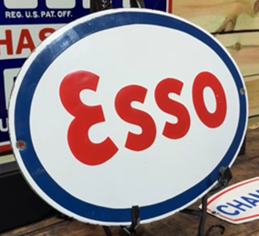 Esso heavy porcelain white edge oval sign