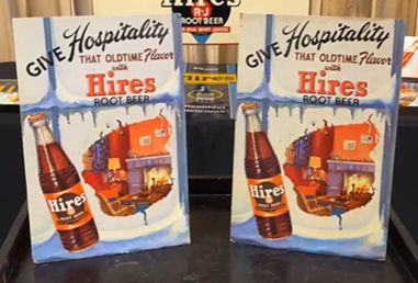 Hires Root Beer Give Hospitality Winter Fireplace Scene Cardboard Sign