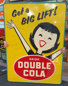 Drink Double Cola Get a Big Lift DC Girl Embossed SST Sign
