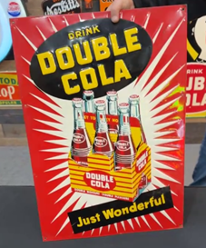 Drink Double Cola Just Wonderful Bursting Six-Pack Embossed SST Sign
