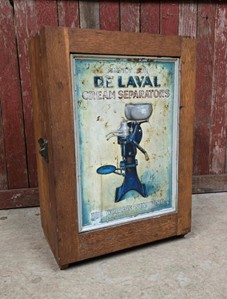 DeLaval Cream Separator Wood Cabinet with Tin Sign