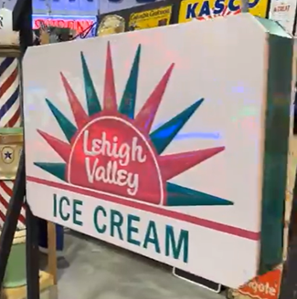 Lehigh Valley Ice Cream Two SST Signs with Can Between Hanging Sign