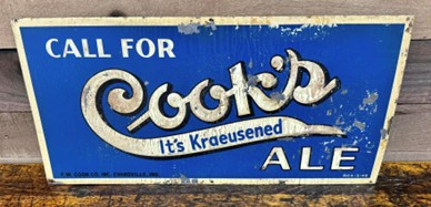 Cook’s Kraeusened Ale SST Embossed Sign Evansville IN