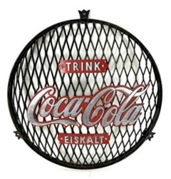 Coca Cola German Trink Convex Domed Metal Script Sign