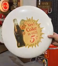 Coca-Cola SST Button with Yes Coke is Still 5 Cents Sprite Boy Decal Sign