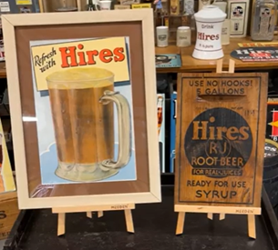 Hires RJ Root Beer Ready for Use Syrup Wood Crate Panel and Paper Refresh with Hires Sign