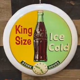 Coca-Cola SST White Button with King Size Ice Cold Bottle Decal Sign