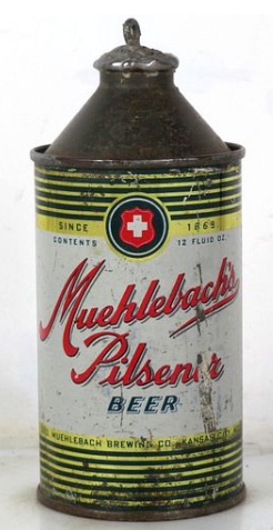 1947 Muehlebach’s Pilsener Beer 12oz High Profile Cone Top Can Kansas City Missouri