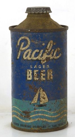 1937 Pacific Lager Beer 12oz Low Profile Cone Top Can San Francisco California
