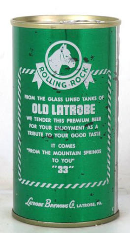 1967 Rolling Rock Premium Beer 12oz Ring Top Can Latrobe Pennsylvania
