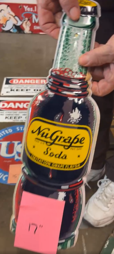 NuGrape Soda Die Cut Bottle Shaped SST Convex Sign