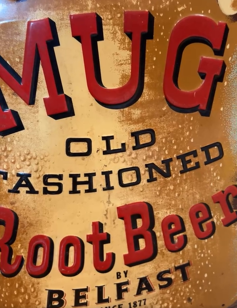 Mug Old Fashioned Root Beer Die Cut SST Embossed Sign