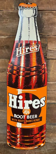 Hires Root Beer Die Cut Bottle SST Sign with Crate