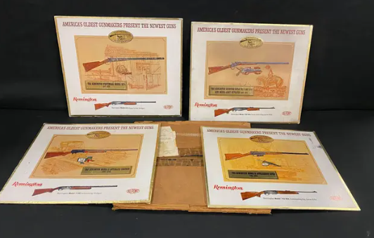 1966 Remington Gun Display Kit Easel Back Cardboard – set of 4 signs