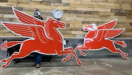 Two Mobil Pegasus Cookie Cutter SSP Die Cut Signs