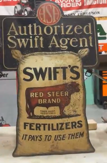 Swift’s Red Steer Brand Fertilizers Authorized Agent DST Flange Sign