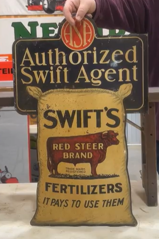 Swift’s Red Steer Brand Fertilizers Authorized Agent DST Flange Sign