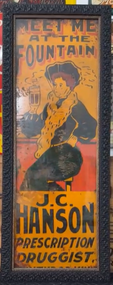 Hanson Prescription Druggist Meet Me at the Fountain SST Ithica Sign